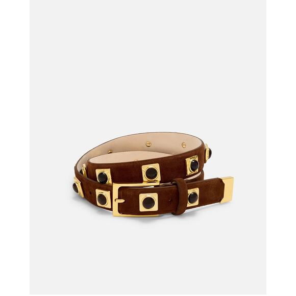 Auruem No 2 Chocolate Suede And Gold Studded Belt Size XS/S - Picture 1 of 7